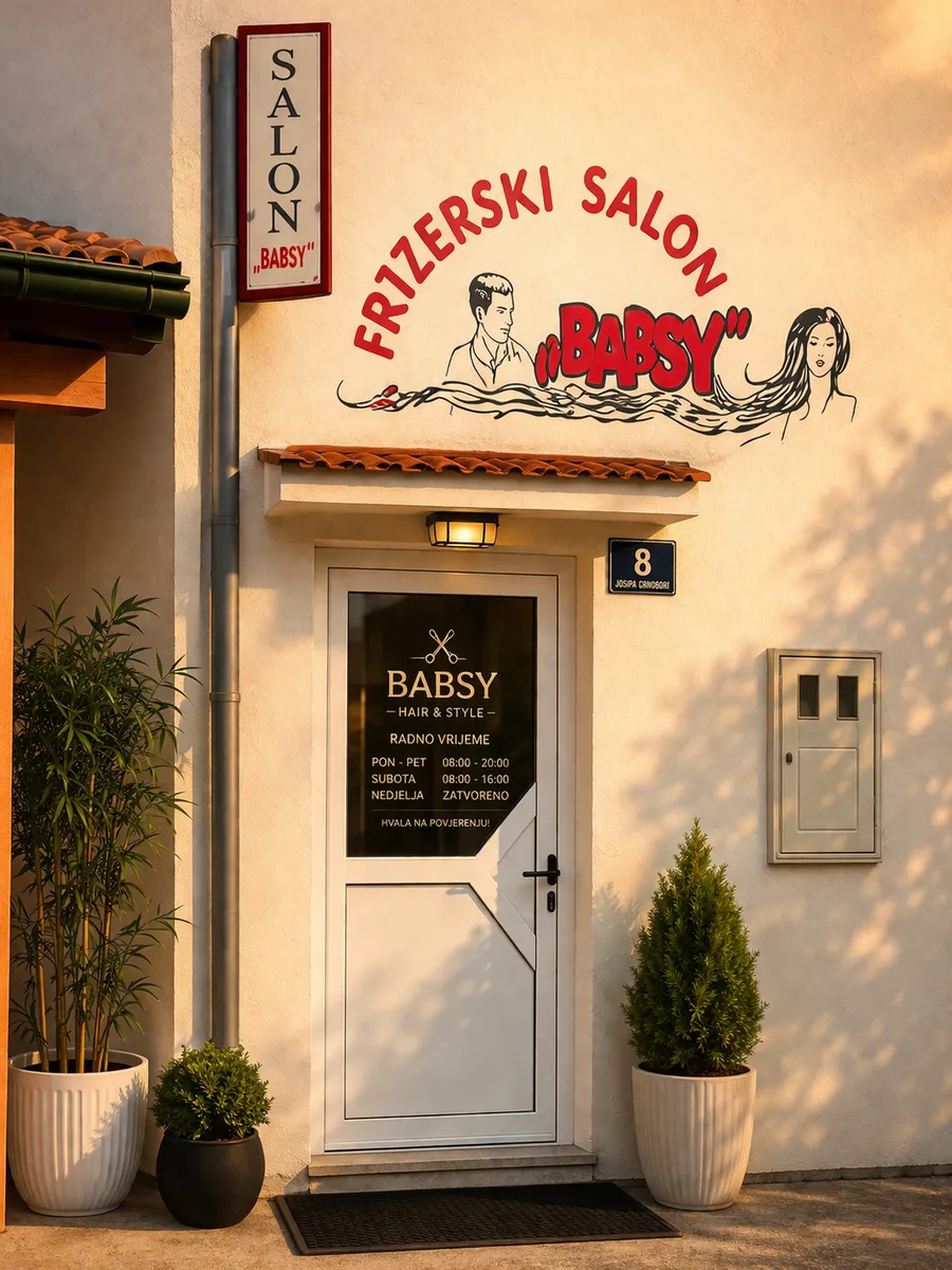 Ulaz u frizerski salon Babsy u zlatnom večernjem svjetlu
